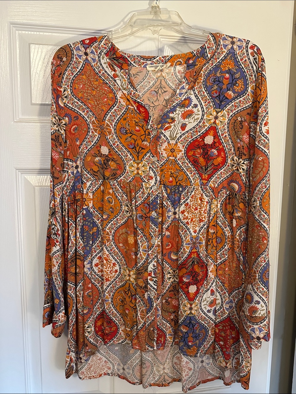 Christian Siriano Orange Multi Paisley Print Peasant Top